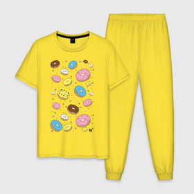 Мужская пижама хлопок с принтом Пончики в Курске, 100% хлопок | брюки и футболка прямого кроя, без карманов, на брюках мягкая резинка на поясе и по низу штанин
 | Тематика изображения на принте: гомер