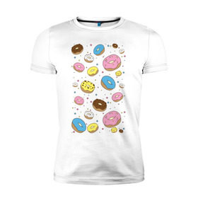 Мужская футболка премиум с принтом Пончики в Курске, 92% хлопок, 8% лайкра | приталенный силуэт, круглый вырез ворота, длина до линии бедра, короткий рукав | гомер