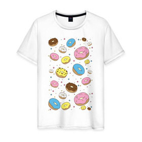 Мужская футболка хлопок с принтом Пончики в Курске, 100% хлопок | прямой крой, круглый вырез горловины, длина до линии бедер, слегка спущенное плечо. | гомер
