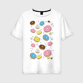 Женская футболка хлопок Oversize с принтом Пончики в Курске, 100% хлопок | свободный крой, круглый ворот, спущенный рукав, длина до линии бедер
 | гомер