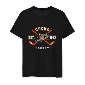 Мужская футболка хлопок с принтом Ducks в Курске, 100% хлопок | прямой крой, круглый вырез горловины, длина до линии бедер, слегка спущенное плечо. | anaheim ducks | ducks | спорт | хоккей