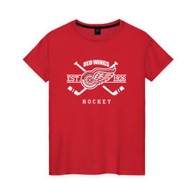 Женская футболка хлопок с принтом Detroit red wings в Курске, 100% хлопок | прямой крой, круглый вырез горловины, длина до линии бедер, слегка спущенное плечо | detroit | detroit red wings | red wings | спорт | хоккей