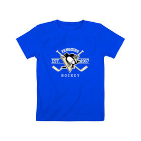Детская футболка хлопок с принтом Pittsburgh Penguins в Курске, 100% хлопок | круглый вырез горловины, полуприлегающий силуэт, длина до линии бедер | penguins | pittsburgh | pittsburgh penguins | спорт | хоккей
