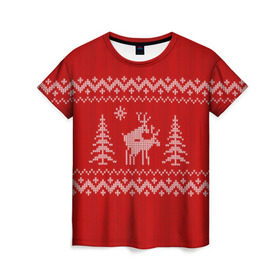Женская футболка 3D с принтом Свитер с оленями в Курске, 100% полиэфир ( синтетическое хлопкоподобное полотно) | прямой крой, круглый вырез горловины, длина до линии бедер | deer | new year | sweater | winter | зима | новый год | олени | рождество | с новым годом | сhristmas | свитер