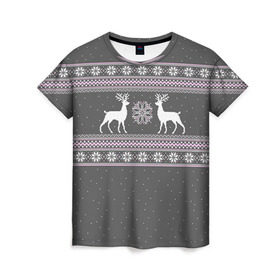 Женская футболка 3D с принтом Свитер с оленями в Курске, 100% полиэфир ( синтетическое хлопкоподобное полотно) | прямой крой, круглый вырез горловины, длина до линии бедер | deer | new year | sweater | winter | зима | новый год | олени | рождество | сhristmas | свитер