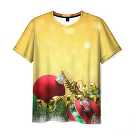 Мужская футболка 3D с принтом Новый год в Курске, 100% полиэфир | прямой крой, круглый вырез горловины, длина до линии бедер | зима | новый год | украшения | шарики