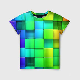 Детская футболка 3D с принтом Кубики в Курске, 100% гипоаллергенный полиэфир | прямой крой, круглый вырез горловины, длина до линии бедер, чуть спущенное плечо, ткань немного тянется | Тематика изображения на принте: абстракции | геометрия