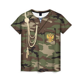 Женская футболка 3D с принтом Армейская форма в Курске, 100% полиэфир ( синтетическое хлопкоподобное полотно) | прямой крой, круглый вырез горловины, длина до линии бедер | 23 | армейская | армия | дембель | защитник | камуфляж | отечества | солдат | тельняшка | февраля | форма