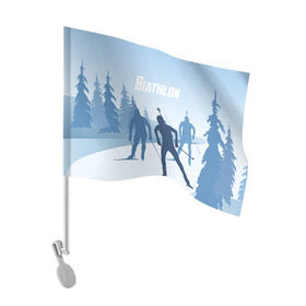 Флаг для автомобиля с принтом Биатлон в Курске, 100% полиэстер | Размер: 30*21 см | Тематика изображения на принте: biathlon | sport | winter | биатлон | биатлонисты | зимние виды спорта | спорт | стрельба