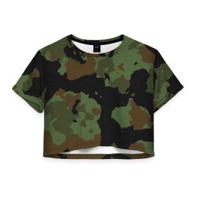 Женская футболка 3D укороченная с принтом Камуфляж Вельветовый эффект в Курске, 100% полиэстер | круглая горловина, длина футболки до линии талии, рукава с отворотами | camo | camouflage | military | камо