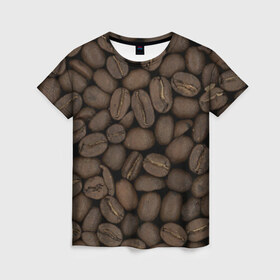 Женская футболка 3D с принтом Кофе в Курске, 100% полиэфир ( синтетическое хлопкоподобное полотно) | прямой крой, круглый вырез горловины, длина до линии бедер | зёр | зерно | кофе | макро | обои | текстуры | фон | фото