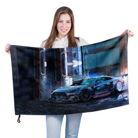 Флаг 3D с принтом Nissan GTR R35 в Курске, 100% полиэстер | плотность ткани — 95 г/м2, размер — 67 х 109 см. Принт наносится с одной стороны | gtr | nismo | nissan | nissan gtr | r35 | гтр | низмо | ниссан