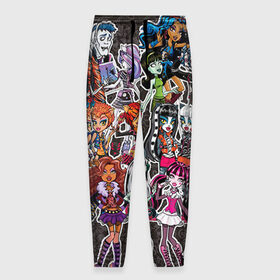 Мужские брюки 3D с принтом Monster High в Курске, 100% полиэстер | манжеты по низу, эластичный пояс регулируется шнурком, по бокам два кармана без застежек, внутренняя часть кармана из мелкой сетки | монстер хай