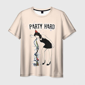 Мужская футболка 3D с принтом Party hard в Курске, 100% полиэфир | прямой крой, круглый вырез горловины, длина до линии бедер | happy new year | new year | party | вечеринка | конфетти | новый год | с новым годом