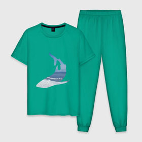 Мужская пижама хлопок с принтом Winter shark в Курске, 100% хлопок | брюки и футболка прямого кроя, без карманов, на брюках мягкая резинка на поясе и по низу штанин
 | акула | зима | лед | пляж