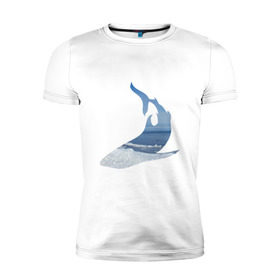 Мужская футболка премиум с принтом Winter shark в Курске, 92% хлопок, 8% лайкра | приталенный силуэт, круглый вырез ворота, длина до линии бедра, короткий рукав | акула | зима | лед | пляж