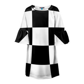 Детское платье 3D с принтом Клетка в Курске, 100% полиэстер | прямой силуэт, чуть расширенный к низу. Круглая горловина, на рукавах — воланы | белый | черно белый | черный | шахматная