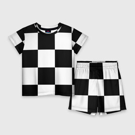 Детский костюм с шортами 3D с принтом Клетка в Курске,  |  | Тематика изображения на принте: белый | черно белый | черный | шахматная