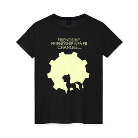 Женская футболка хлопок с принтом Fallout Equestria в Курске, 100% хлопок | прямой крой, круглый вырез горловины, длина до линии бедер, слегка спущенное плечо | Тематика изображения на принте: fallout 4 фаллаут pony пони дружба