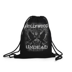 Рюкзак-мешок 3D с принтом Hollywood Undead в Курске, 100% полиэстер | плотность ткани — 200 г/м2, размер — 35 х 45 см; лямки — толстые шнурки, застежка на шнуровке, без карманов и подкладки | Тематика изображения на принте: хип хоп