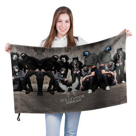 Флаг 3D с принтом Hollywood Undead в Курске, 100% полиэстер | плотность ткани — 95 г/м2, размер — 67 х 109 см. Принт наносится с одной стороны | хип хоп