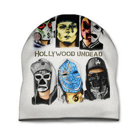 Шапка 3D с принтом Hollywood Undead в Курске, 100% полиэстер | универсальный размер, печать по всей поверхности изделия | Тематика изображения на принте: хип хоп