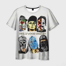 Мужская футболка 3D с принтом Hollywood Undead в Курске, 100% полиэфир | прямой крой, круглый вырез горловины, длина до линии бедер | хип хоп