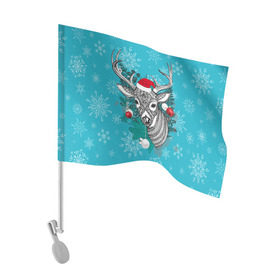 Флаг для автомобиля с принтом Новогодний олень в Курске, 100% полиэстер | Размер: 30*21 см | 2016 | christmas | deer | год | новогодний | новый | олень | рождественский | с новым годом