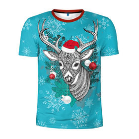 Мужская футболка 3D спортивная с принтом Новогодний олень в Курске, 100% полиэстер с улучшенными характеристиками | приталенный силуэт, круглая горловина, широкие плечи, сужается к линии бедра | 2016 | christmas | deer | год | новогодний | новый | олень | рождественский | с новым годом