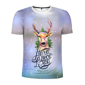 Мужская футболка 3D спортивная с принтом Новогодний олень в Курске, 100% полиэстер с улучшенными характеристиками | приталенный силуэт, круглая горловина, широкие плечи, сужается к линии бедра | 2016 | christmas | deer | год | новогодний | новый | олень | рождественский | с новым годом