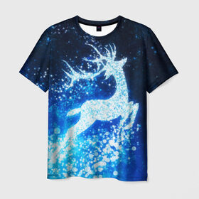 Мужская футболка 3D с принтом Новогодний олень в Курске, 100% полиэфир | прямой крой, круглый вырез горловины, длина до линии бедер | christmas | deer | год | рождество