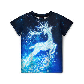 Детская футболка 3D с принтом Новогодний олень в Курске, 100% гипоаллергенный полиэфир | прямой крой, круглый вырез горловины, длина до линии бедер, чуть спущенное плечо, ткань немного тянется | Тематика изображения на принте: christmas | deer | год | рождество
