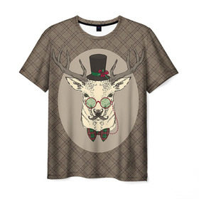 Мужская футболка 3D с принтом Deer в Курске, 100% полиэфир | прямой крой, круглый вырез горловины, длина до линии бедер | Тематика изображения на принте: 2016 | christmas | deer | год | новогодний | новый | олень | рождественский | с новым годом