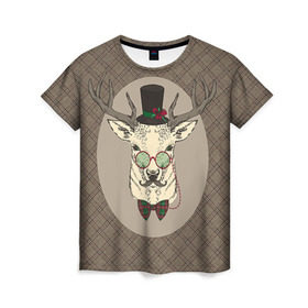 Женская футболка 3D с принтом Deer в Курске, 100% полиэфир ( синтетическое хлопкоподобное полотно) | прямой крой, круглый вырез горловины, длина до линии бедер | 2016 | christmas | deer | год | новогодний | новый | олень | рождественский | с новым годом