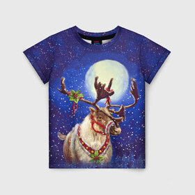 Детская футболка 3D с принтом Christmas deer в Курске, 100% гипоаллергенный полиэфир | прямой крой, круглый вырез горловины, длина до линии бедер, чуть спущенное плечо, ткань немного тянется | 2016 | christmas | deer | год | новогодний | новый | олень | рождественский | с новым годом