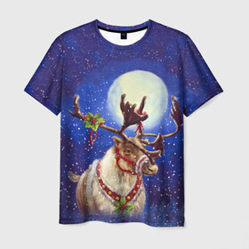 Мужская футболка 3D с принтом Christmas deer в Курске, 100% полиэфир | прямой крой, круглый вырез горловины, длина до линии бедер | Тематика изображения на принте: 2016 | christmas | deer | год | новогодний | новый | олень | рождественский | с новым годом