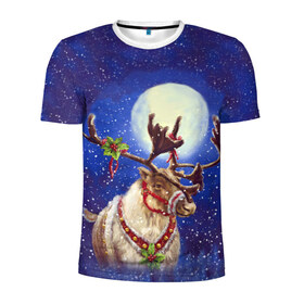 Мужская футболка 3D спортивная с принтом Christmas deer в Курске, 100% полиэстер с улучшенными характеристиками | приталенный силуэт, круглая горловина, широкие плечи, сужается к линии бедра | Тематика изображения на принте: 2016 | christmas | deer | год | новогодний | новый | олень | рождественский | с новым годом