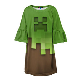 Детское платье 3D с принтом Minecraft edition в Курске, 100% полиэстер | прямой силуэт, чуть расширенный к низу. Круглая горловина, на рукавах — воланы | Тематика изображения на принте: creeper | minecraft