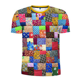 Мужская футболка 3D спортивная с принтом Лоскутное шитьё в Курске, 100% полиэстер с улучшенными характеристиками | приталенный силуэт, круглая горловина, широкие плечи, сужается к линии бедра | лоскут | одежда | текстура | ткань | шитьё