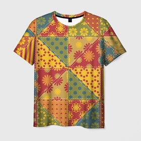 Мужская футболка 3D с принтом Лоскутное шитьё в Курске, 100% полиэфир | прямой крой, круглый вырез горловины, длина до линии бедер | лоскут | одежда | текстура | ткань | шитьё
