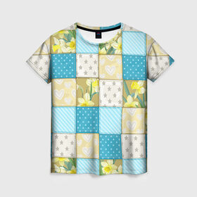Женская футболка 3D с принтом Лоскутное шитьё в Курске, 100% полиэфир ( синтетическое хлопкоподобное полотно) | прямой крой, круглый вырез горловины, длина до линии бедер | лоскут | одежда | текстура | ткань | шитьё