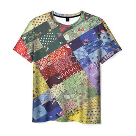 Мужская футболка 3D с принтом Лоскутное шитьё в Курске, 100% полиэфир | прямой крой, круглый вырез горловины, длина до линии бедер | Тематика изображения на принте: лоскут | одежда | текстура | ткань | шитьё