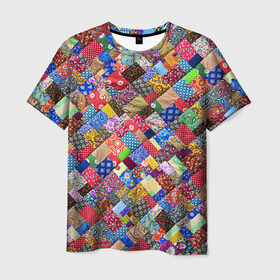 Мужская футболка 3D с принтом Лоскутное шитьё в Курске, 100% полиэфир | прямой крой, круглый вырез горловины, длина до линии бедер | Тематика изображения на принте: лоскут | одежда | текстура | ткань | шитьё