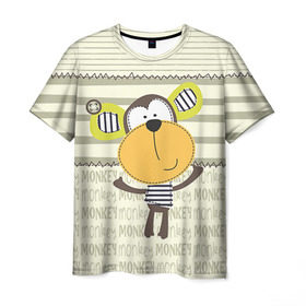 Мужская футболка 3D с принтом Обезьянка в Курске, 100% полиэфир | прямой крой, круглый вырез горловины, длина до линии бедер | 2016 | год | мартышка | новый | обезьяна | с новым год