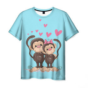 Мужская футболка 3D с принтом Обезьянки в Курске, 100% полиэфир | прямой крой, круглый вырез горловины, длина до линии бедер | 2016 | год | любовь | мартышка | новый | обезьяна | с новым год