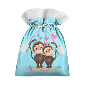 Подарочный 3D мешок с принтом Обезьянки в Курске, 100% полиэстер | Размер: 29*39 см | 2016 | год | любовь | мартышка | новый | обезьяна | с новым год