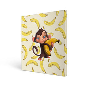 Холст квадратный с принтом Обезьяна с бананом в Курске, 100% ПВХ |  | мартышка | обезьяна