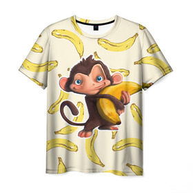 Мужская футболка 3D с принтом Обезьяна с бананом в Курске, 100% полиэфир | прямой крой, круглый вырез горловины, длина до линии бедер | Тематика изображения на принте: мартышка | обезьяна