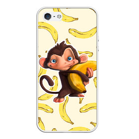 Чехол для iPhone 5/5S матовый с принтом Обезьяна с бананом в Курске, Силикон | Область печати: задняя сторона чехла, без боковых панелей | Тематика изображения на принте: мартышка | обезьяна
