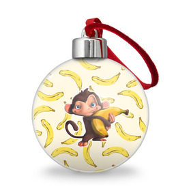 Ёлочный шар с принтом Обезьяна с бананом в Курске, Пластик | Диаметр: 77 мм | мартышка | обезьяна